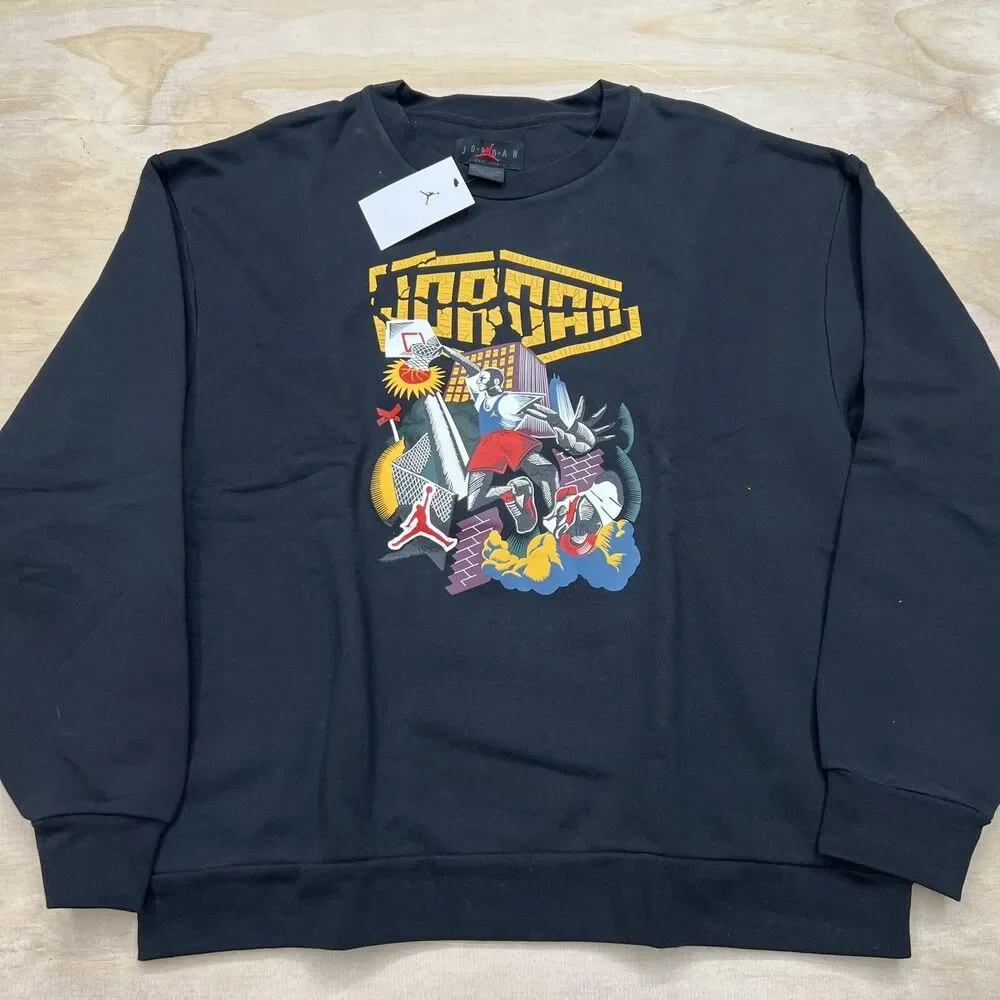 NEW Air Jordan Sport DNA Fleece Artwork Crewneck 2XL Black Mens DC9615-010